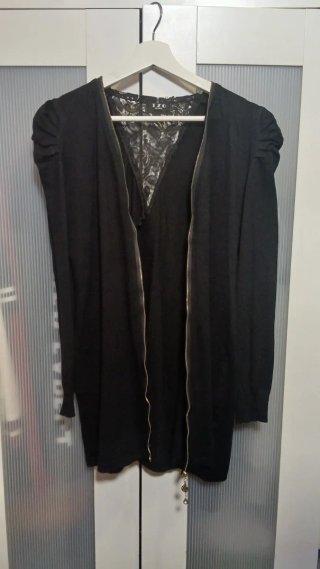 Jersey Largo Cárdigan Negro Encaje Cremallera