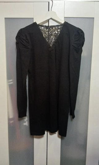 Jersey Largo Cárdigan Negro Encaje Cremallera