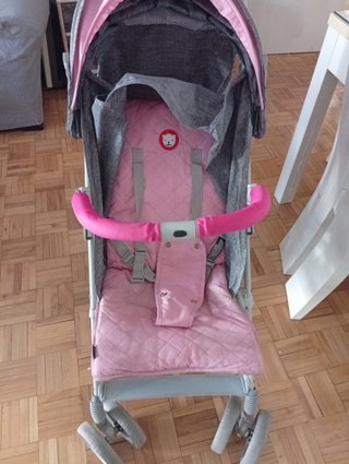 Sillita bebé paraguas rosa y gris