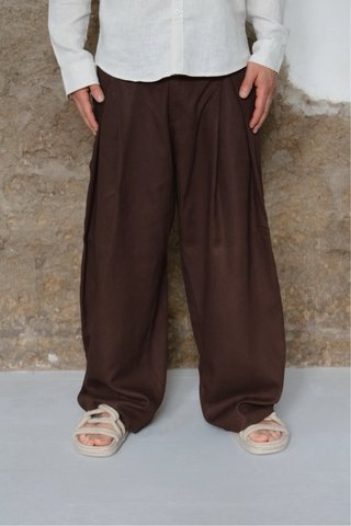 Pantaloni marroni wide leg in lino