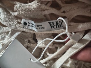 Zara Vestito Lungo Crochet Beige Taglia Unica