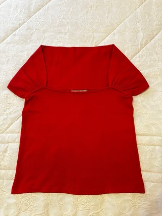 Top Zara Rojo Cuello Cuadrado Manga Corta