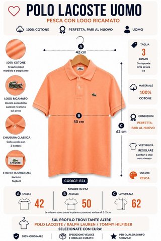 Polo Lacoste cotone pesca uomo M