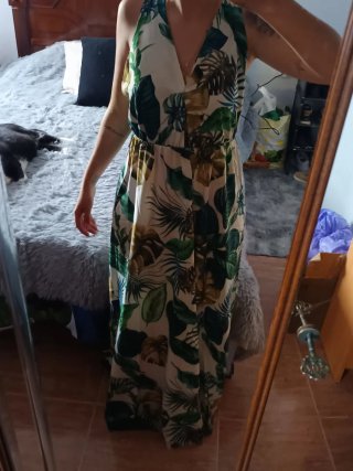 Vestido largo estampado tropical