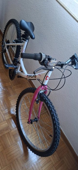 Bicicleta TOPLIFE blanca y rosa