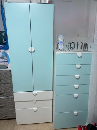 Armario y cajonera azul y blanco