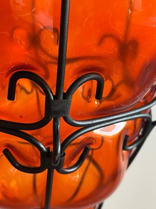 Lanterna Veneziana Vetro Arancio e Metallo Nero