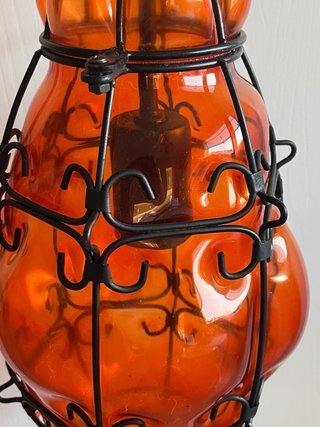 Lanterna Veneziana Vetro Arancio e Metallo Nero