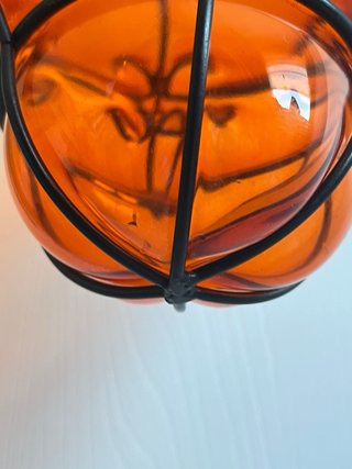 Lanterna Veneziana Vetro Arancio e Metallo Nero