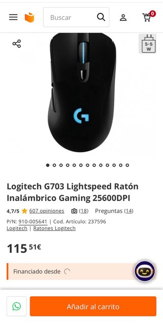 Ratón Logitech G703 Negro