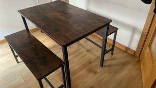 Pack Mesa y 2 Bancos Madera y Metal