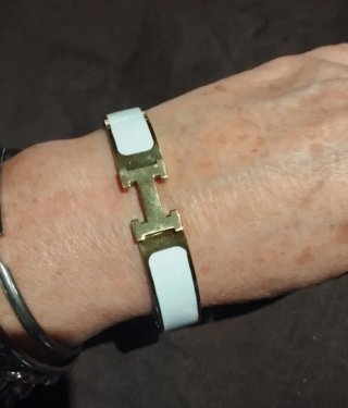 Pulsera Hermès H Dorada Blanca L 19 cm
