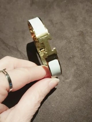 Pulsera Hermès H Dorada Blanca L 19 cm