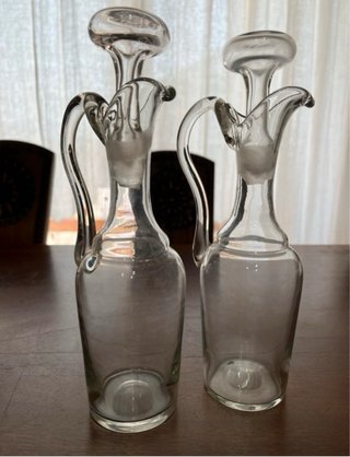 Coppia di Caraffe Vintage per Olio Aceto in Vetro