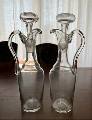 Coppia di Caraffe Vintage per Olio Aceto in Vetro