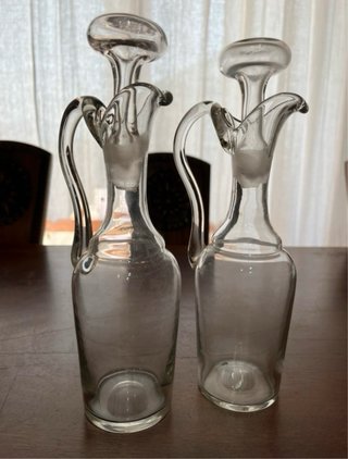 Coppia di Caraffe Vintage per Olio Aceto in Vetro