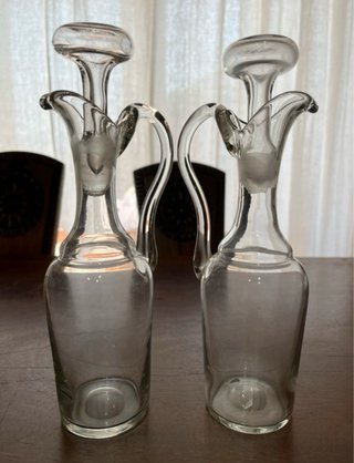 Coppia di Caraffe Vintage per Olio Aceto in Vetro