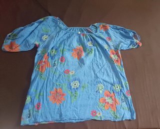 Blusa Algodón Azul Floral XXL Made in Italy