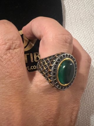 Anello Acciaio Inox Pietra Naturale Verde Zircone