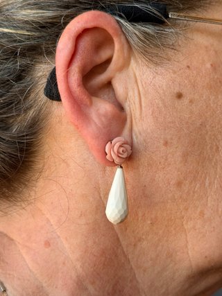 Pendientes Flor Rosa Baño Oro de 14 kila.Plata 925