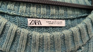Jersey Zara Trenzado Efecto Lavado Azul Verde M