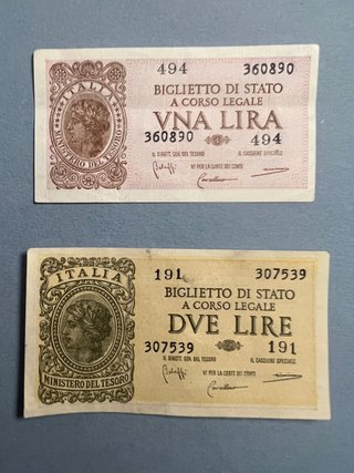 Banconote Italiane Lira 1 e 2