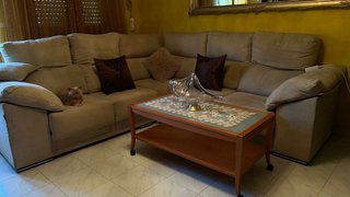 Sofá modular beige y marrón