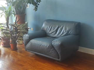 2 Poltrone Vintage Pelle Blu Anni '70