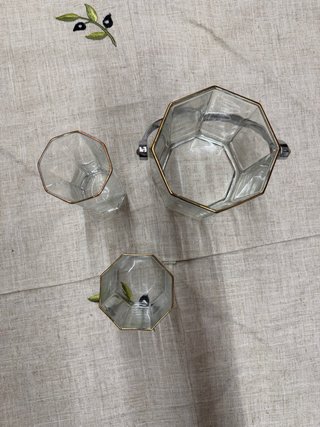 Juego vasos y cubitera cristal dorado