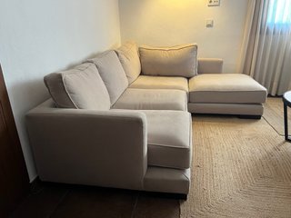 Sofá chaise longue beige tela