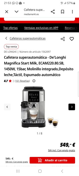 Cafetera De'Longhi Magnifica Start Milk