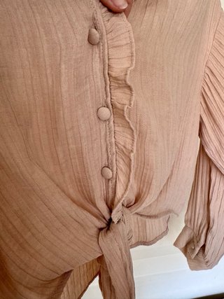 Blusa Zara Beige con Volantes y Nudo