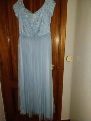 Vestido largo fiesta azul y plata