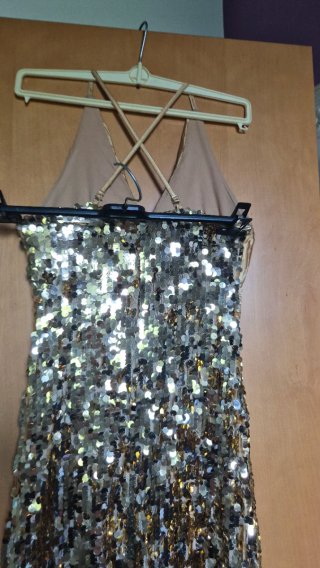 Abito lungo paillettes oro e argento