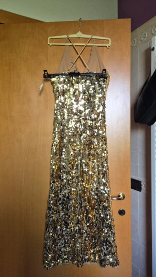 Abito lungo paillettes oro e argento