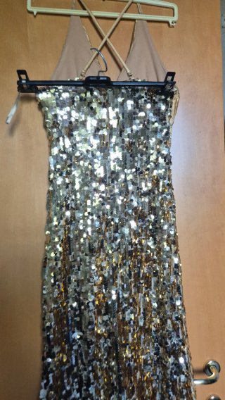 Abito lungo paillettes oro e argento