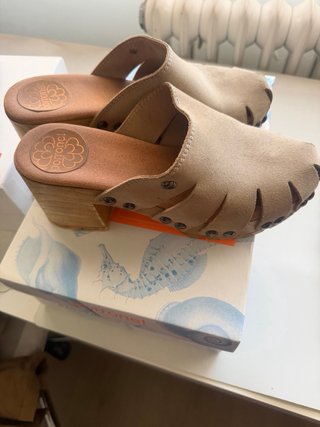 Zuecos Porronet Piel Beige Usados 2 Veces
