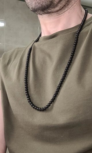 Collar Cuentas Piedra Obsidiana Unisex