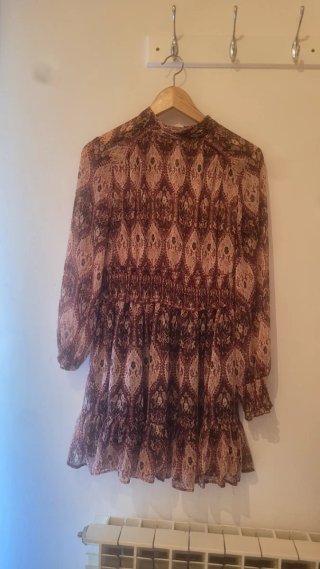 Vestido estampado marrón y rosa