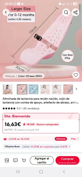 Cojín rosa para  bebé