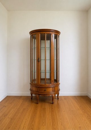 Vitrina vintage cristal madera estantes cajón