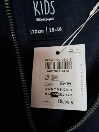Sudadera 15-16 Años KIDS Azul Sin Estrenar