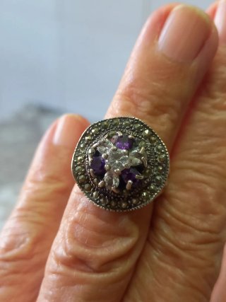 Anello Argento 925 Vintage con Pietre ametiste