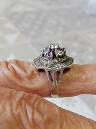 Anello Argento 925 Vintage con Pietre ametiste