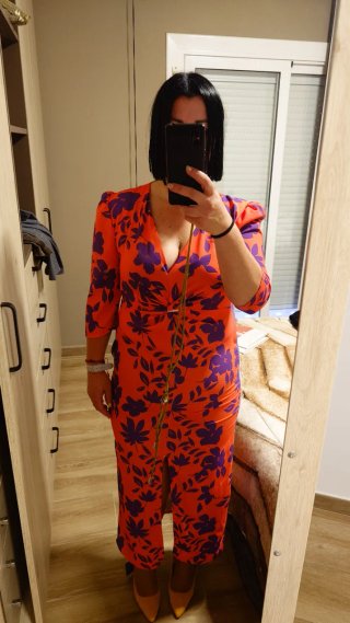 Vestido fiesta naranja y morado