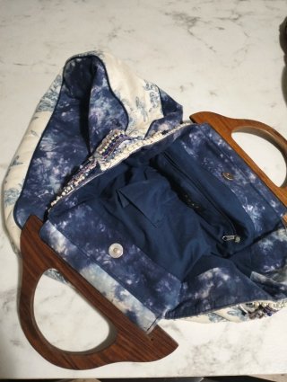 Borsa boho con manici legno e perline vintage koan