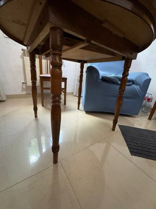 Mesa redonda extensible madera y cristal