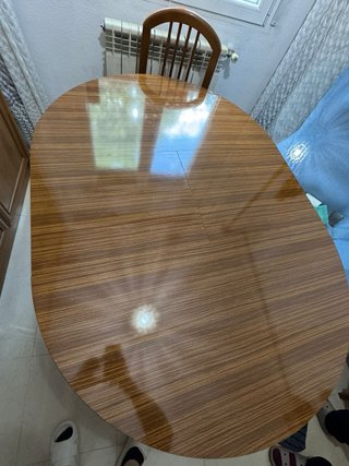 Mesa redonda extensible madera y cristal