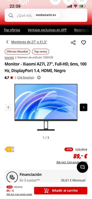 Monitor Xiaomi 27 Negro