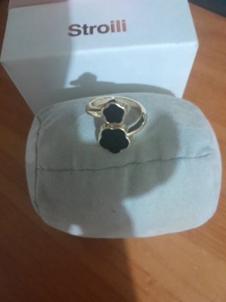 Anello donna fiore nero oro regolabile